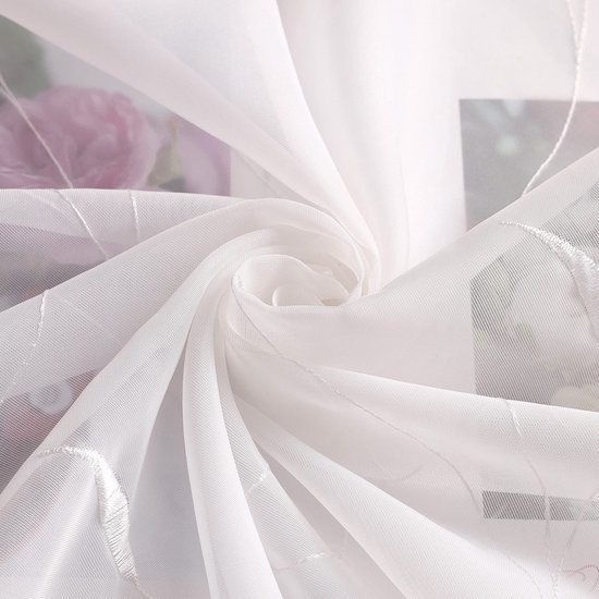 Ibenzoa® Elegante geborduurde gordijn met bladerenpatroon en lussen 140x175 cm wit