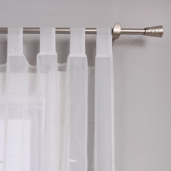 Ibenzoa® Elegante geborduurde gordijn met bladerenpatroon en lussen 140x175 cm wit