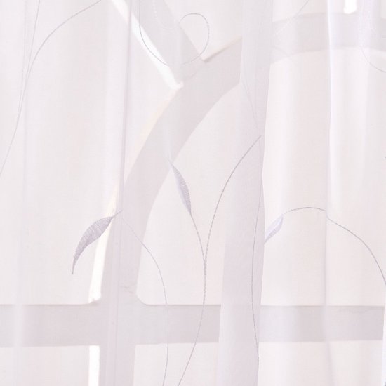 Ibenzoa® Elegante geborduurde gordijn met bladerenpatroon en lussen 140x175 cm wit