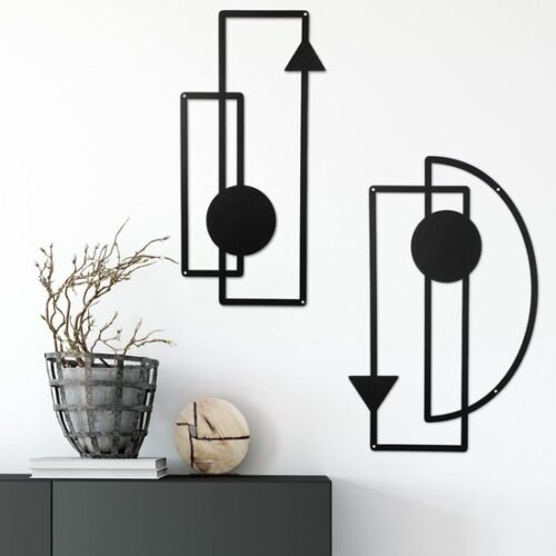 Unyqoos® Twee stuks abstracte metalen wanddecoratie met geometrische vormen
