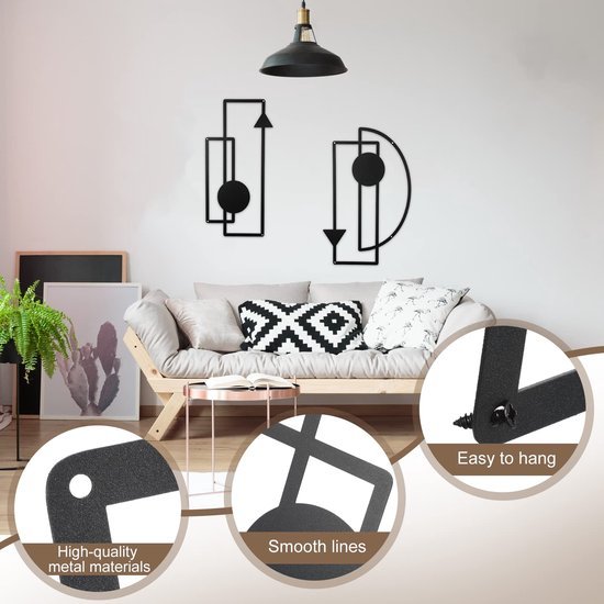 Unyqoos® Twee stuks abstracte metalen wanddecoratie met geometrische vormen