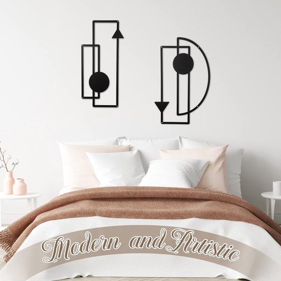 Unyqoos® Twee stuks abstracte metalen wanddecoratie met geometrische vormen