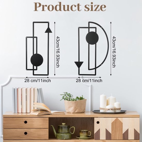 Unyqoos® Twee stuks abstracte metalen wanddecoratie met geometrische vormen