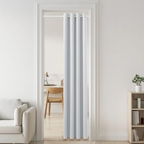 Ibenzoa® Wit deurgordijn met verstelbare stang voor eenvoudige installatie zonder boren