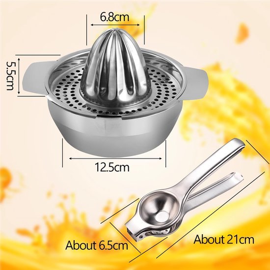 Ibenzoa® Roestvrijstalen handmatige citruspers set voor diverse fruitsoorten met container