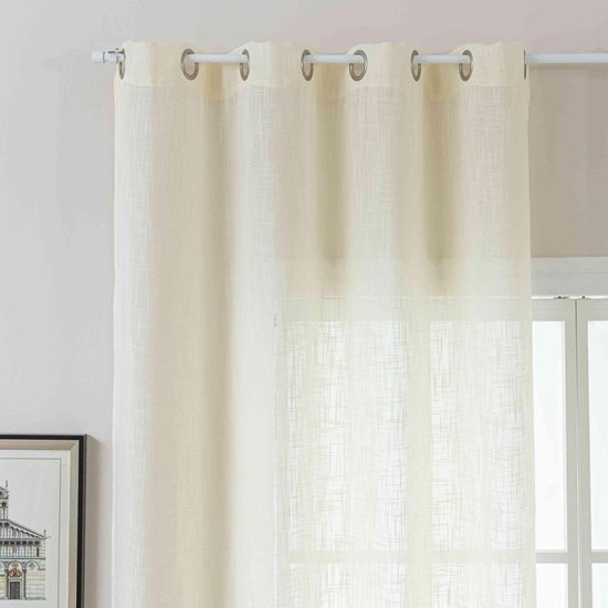 Ibenzoa® Elegante crème gordijn met linnenstructuur en lichtdoorlatendheid