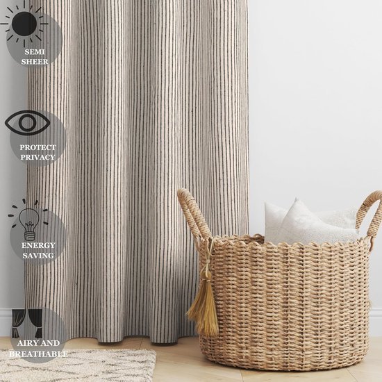 Ibenzoa® Elegante gestreepte gordijnen met lussen voor lichtfiltering in huis