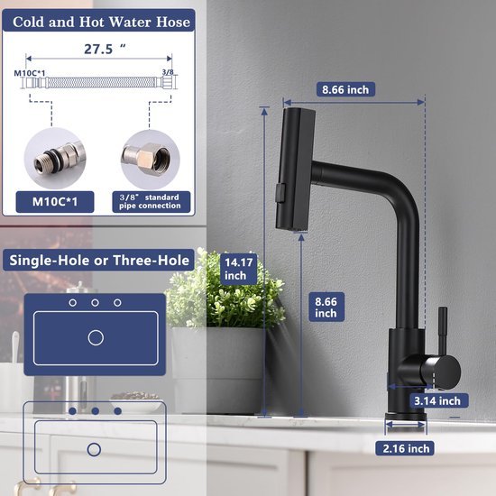 Ibenzoa® Moderne zwarte keukenkraan met uitschuifbare sproeikop en draaifunctie