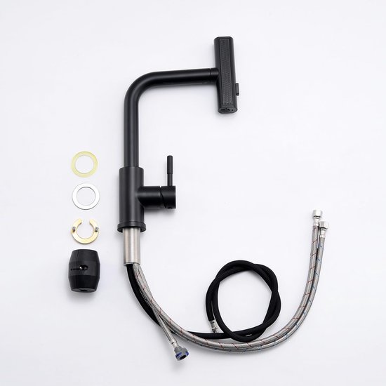 Ibenzoa® Moderne zwarte keukenkraan met uitschuifbare sproeikop en draaifunctie