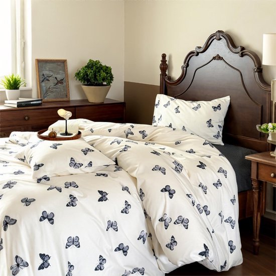 Ibenzoa® Tweerelig vlinder dekbedovertrekset van katoen met ritssluiting 135x200 cm
