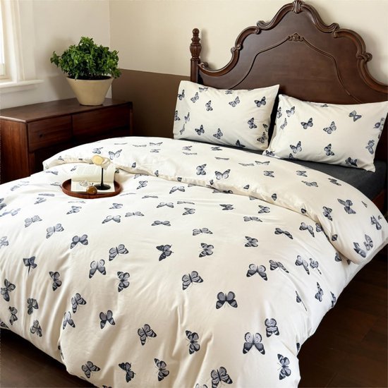 Ibenzoa® Tweerelig vlinder dekbedovertrekset van katoen met ritssluiting 135x200 cm