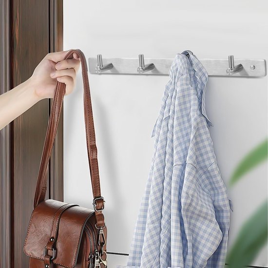 Ibenzoa® Roestvrijstalen wandhaaklijst met vier haken voor veelzijdig gebruik