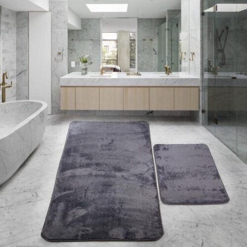 Ibenzoa® Veilige en Absorberende Antraciete Badmatten Set voor Elke Badkamer