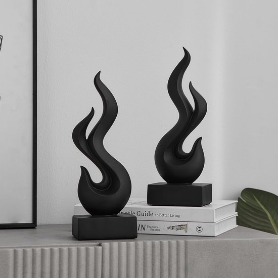 Ibenzoa® Abstracte zwarte vlam sculpturen voor stijlvolle huis- en kantoorinrichting
