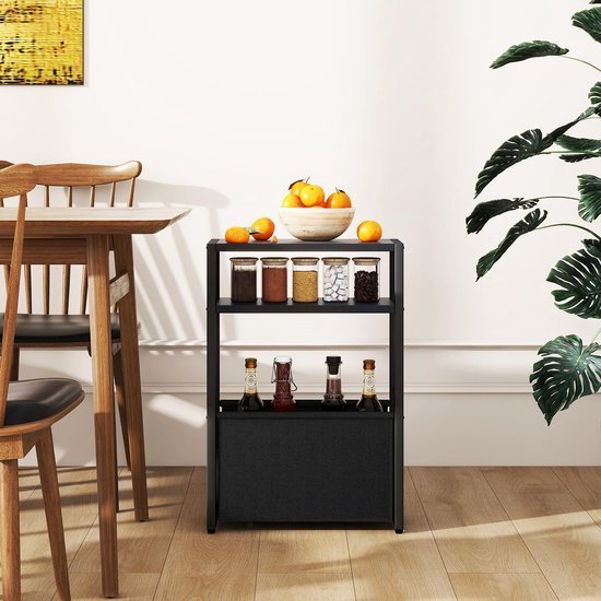 Unyqoos® Moderne bijzettafel met drie niveaus en stoffen opbergmand voor kleine ruimtes