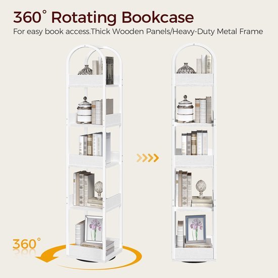 Unyqoos® Draaibaar boekenkast met vijf niveaus voor optimaal ruimtegebruik