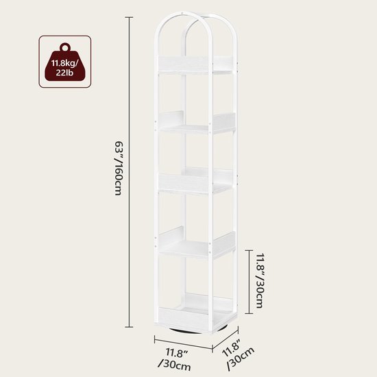 Unyqoos® Draaibaar boekenkast met vijf niveaus voor optimaal ruimtegebruik