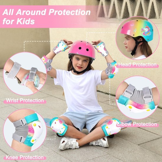 Unyqoos® Verstelbare kinderhelm en beschermingsset met stickers voor 3-8 jaar Unyqoos® Verstelbare kinderhelm en beschermingsset met stickers voor 3-8 jaar
