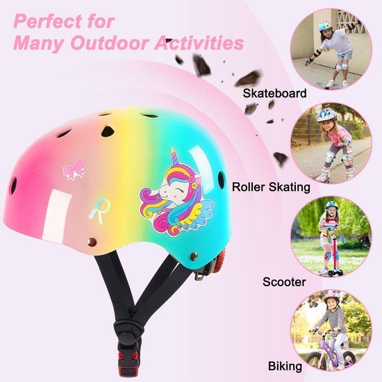 Unyqoos® Verstelbare kinderhelm en beschermingsset met stickers voor 3-8 jaar Unyqoos® Verstelbare kinderhelm en beschermingsset met stickers voor 3-8 jaar