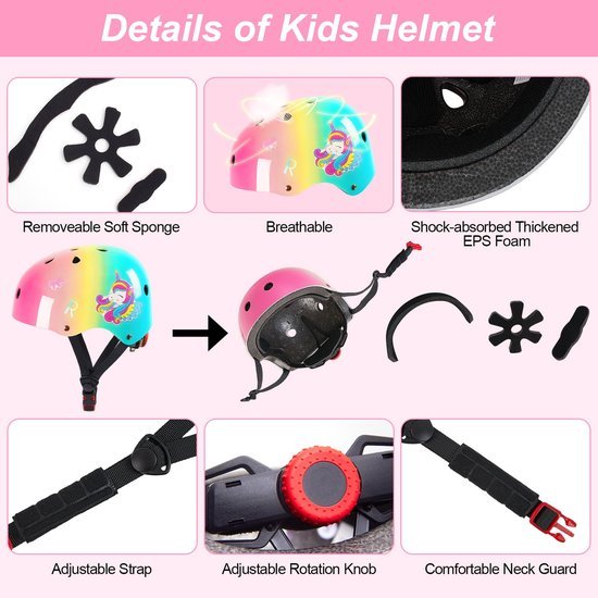 Unyqoos® Verstelbare kinderhelm en beschermingsset met stickers voor 3-8 jaar Unyqoos® Verstelbare kinderhelm en beschermingsset met stickers voor 3-8 jaar