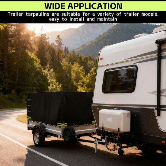 Unyqoos® Waterdicht afdekzeil voor aanhangers met reflecterende strepen en verstevigde hoeken, Zwart, 210x114x90cm