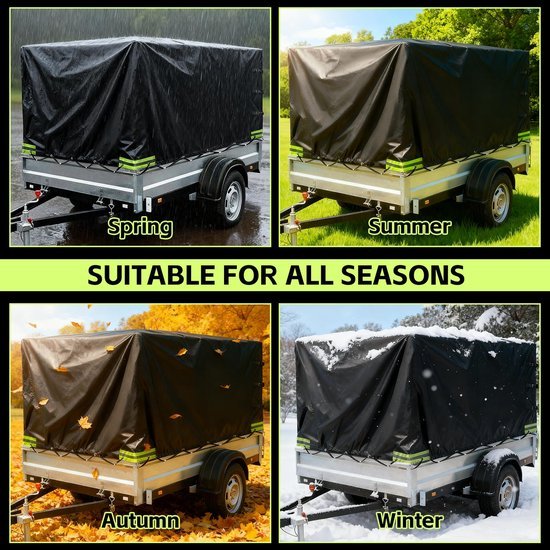 Unyqoos® Waterdicht afdekzeil voor aanhangers met reflecterende strepen en verstevigde hoeken, Zwart, 210x114x90cm