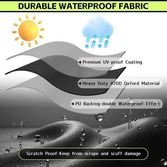 Unyqoos® Waterdicht afdekzeil voor aanhangers met reflecterende strepen en verstevigde hoeken, Zwart, 210x114x90cm