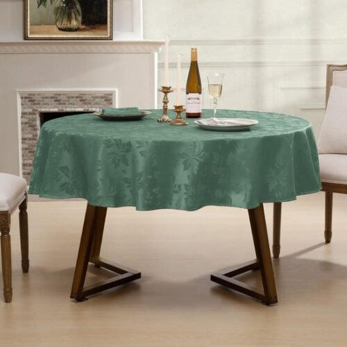 Ibenzoa® Waterafstotend rond tafelkleed 120 cm met luxe damastpatroon in mintgroen