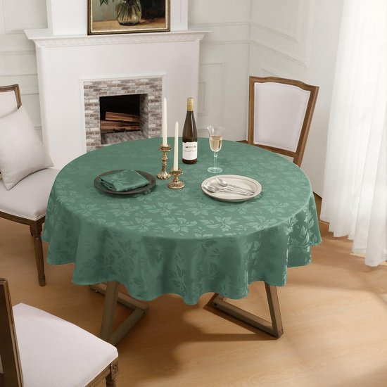 Ibenzoa® Waterafstotend rond tafelkleed 120 cm met luxe damastpatroon in mintgroen Ibenzoa® Waterafstotend rond tafelkleed 120 cm met luxe damastpatroon in mintgroen