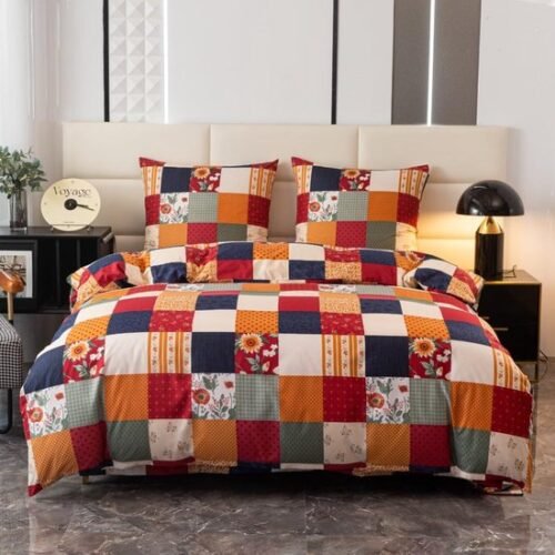 Ibenzoa® 3-Delige Beddengoedset met Ruitpatroon en Zachte Microvezel Stof