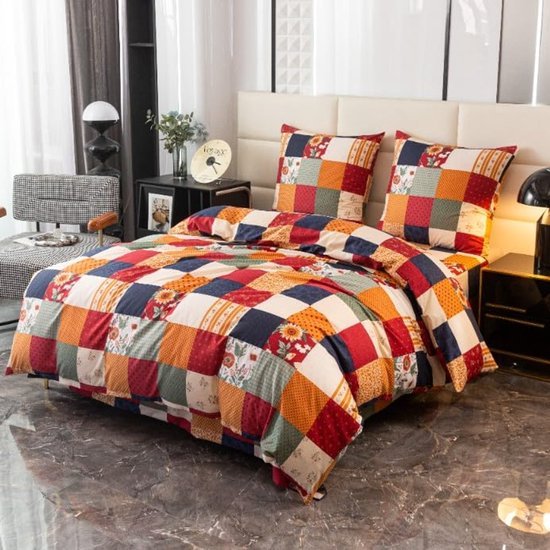 Ibenzoa® 3-Delige Beddengoedset met Ruitpatroon en Zachte Microvezel Stof Ibenzoa® 3-Delige Beddengoedset met Ruitpatroon en Zachte Microvezel Stof
