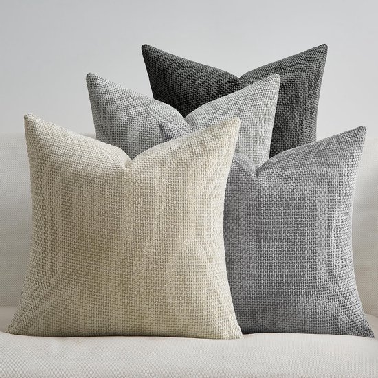 Ibenzoa® Set van 4 Grijze Chenille Kussenslopen met Rotan Weefdesign voor Woonkamer Ibenzoa® Set van 4 Grijze Chenille Kussenslopen met Rotan Weefdesign voor Woonkamer