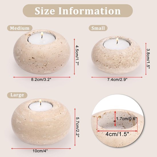 Ibenzoa® Set van drie stijlvolle handgemaakte kaarsenhouders van travertin en marmer Ibenzoa® Set van drie stijlvolle handgemaakte kaarsenhouders van travertin en marmer
