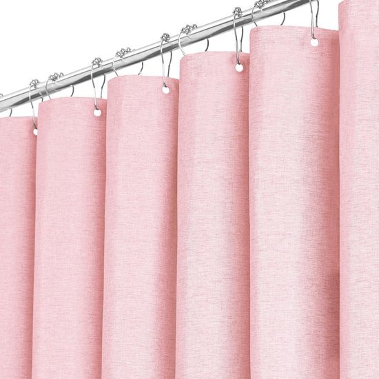 Ibenzoa® Roze Douchegordijn van Textiel met Linnen Textuur en Verzwaarde Zoom