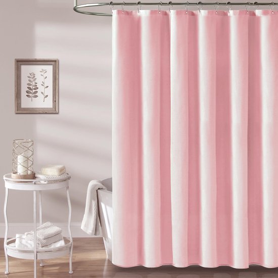 Ibenzoa® Roze Douchegordijn van Textiel met Linnen Textuur en Verzwaarde Zoom