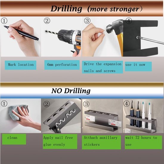 Ibenzoa® Wandmontage tandenborstelhouder met kiezelbodem en tandpasta-organizer