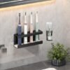 Ibenzoa® Wandmontage tandenborstelhouder met kiezelbodem en tandpasta-organizer
