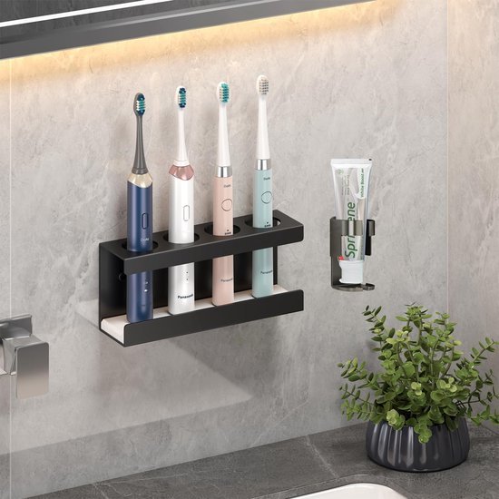 Ibenzoa® Wandmontage tandenborstelhouder met kiezelbodem en tandpasta-organizer