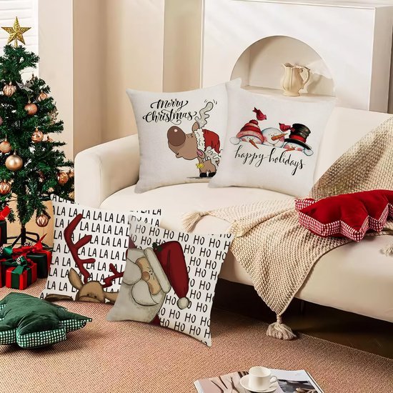Unyqoos® Set van vier sierlijke kussenslopen voor kerstdecoratie in huis