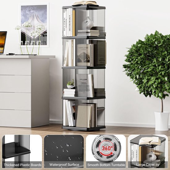 Ibenzoa® Draaibare en ruimtebesparende boekenkast met vier niveaus voor elk interieur