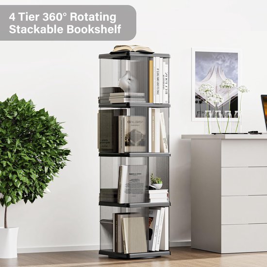 Ibenzoa® Draaibare en ruimtebesparende boekenkast met vier niveaus voor elk interieur
