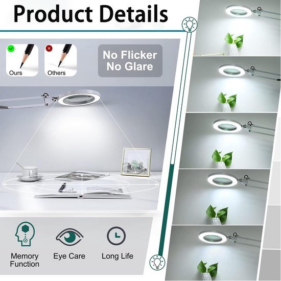 Ibenzoa® Verstelbare LED Vergrootlamp met Klem en Standaard voor Diverse Toepassingen