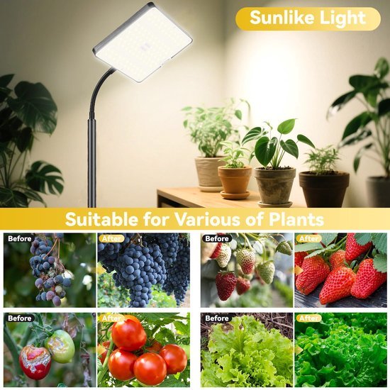 Ibenzoa® Verstelbare LED Plantenlamp met Timer en Dimbare Lichtniveaus voor Binnenplanten