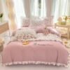 Ibenzoa® Roze Bloemen Dekbedovertrekset Enkel Bed met Kussensloop en Volant