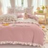 Ibenzoa® Roze Bloemen Dekbedovertrekset Enkel Bed met Kussensloop en Volant