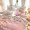 Ibenzoa® Roze Bloemen Dekbedovertrekset Enkel Bed met Kussensloop en Volant