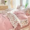 Ibenzoa® Roze Bloemen Dekbedovertrekset Enkel Bed met Kussensloop en Volant