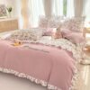 Ibenzoa® Roze Bloemen Dekbedovertrekset Enkel Bed met Kussensloop en Volant