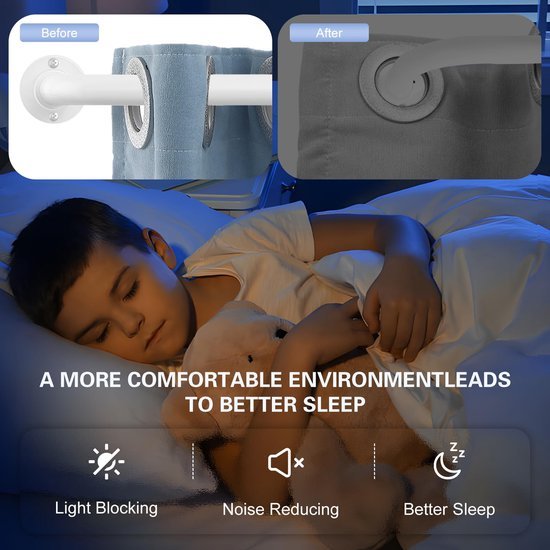 Unyqoos® Verstelbare witte gordijnstangen voor verduistering en isolatie in huis