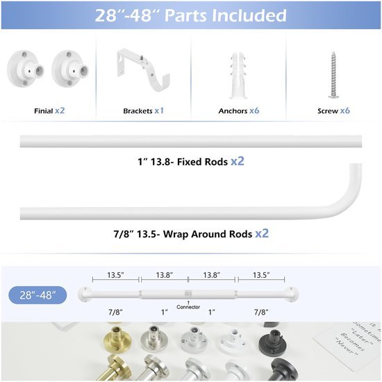 Unyqoos® Verstelbare witte gordijnstangen voor verduistering en isolatie in huis